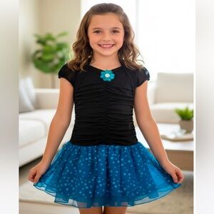 Party Dress Drop Waist  Black/Teal sz 7 like new